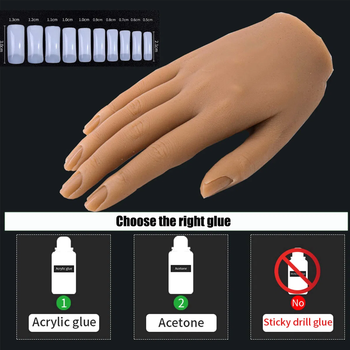 Silicona Mano de Práctica de Uñas, Modelo de Práctica de Mujer Mano Artificial Flexible y Suave Uñas Arte Modelo Hembra Silicona Maniquí Manos con 200 piezas Puntas de Uñas