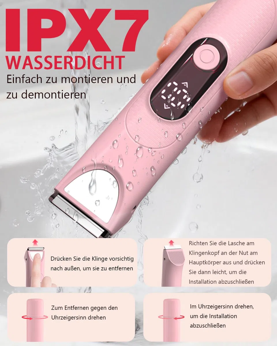 Afeitadora Eléctrica Mujer, Set de Depiladora Electrica 3 en 1 para Mujer, IPX7 Utilizable en seco/mojado Recortadora Corporal Mujer, Apto para Facial, Cuerpo y Las Zonas íntimas