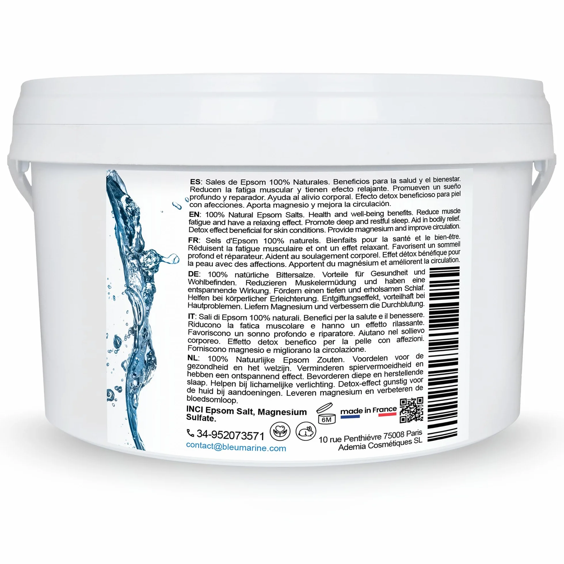 Magnesio, Sales de Epsom Naturales: Para Baño de Pies y Exfoliación, Piernas Cansadas, Mejora la Circulación e Hidrata la Piel | Baño Muscular Deportistas, 2.5 kg