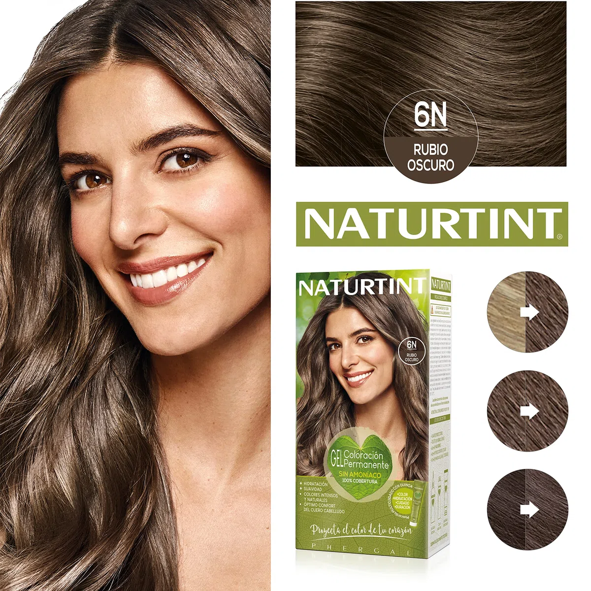 Naturtint Biobased | Coloración sin amoniaco | 100% cobertura de canas | Ingredientes vegetales | Color natural y duradero | 6N Rubio Oscuro | Pack de 3