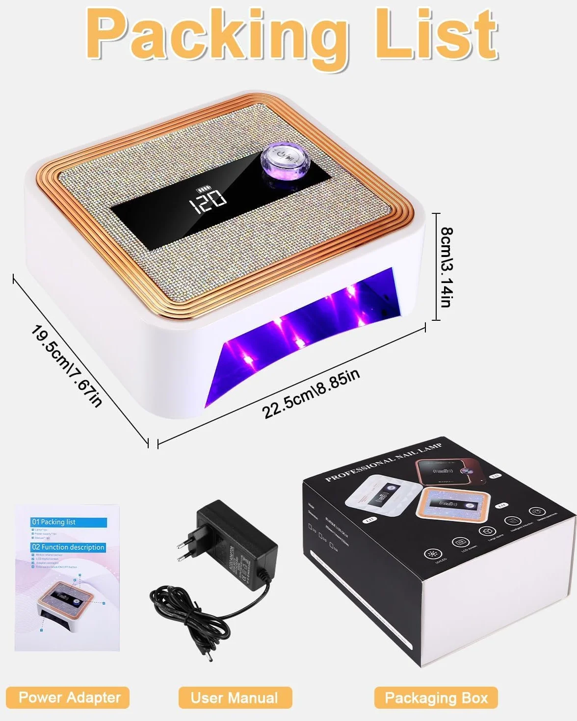 jutyum Lámpara UV para uñas de gel, lámpara de uñas inalámbrica con 2000 mAh, lámpara LED con sensor y temporizador continuo de 120 segundos, lámpara UV para uñas de gel, arte de uñas, diseño de uñas