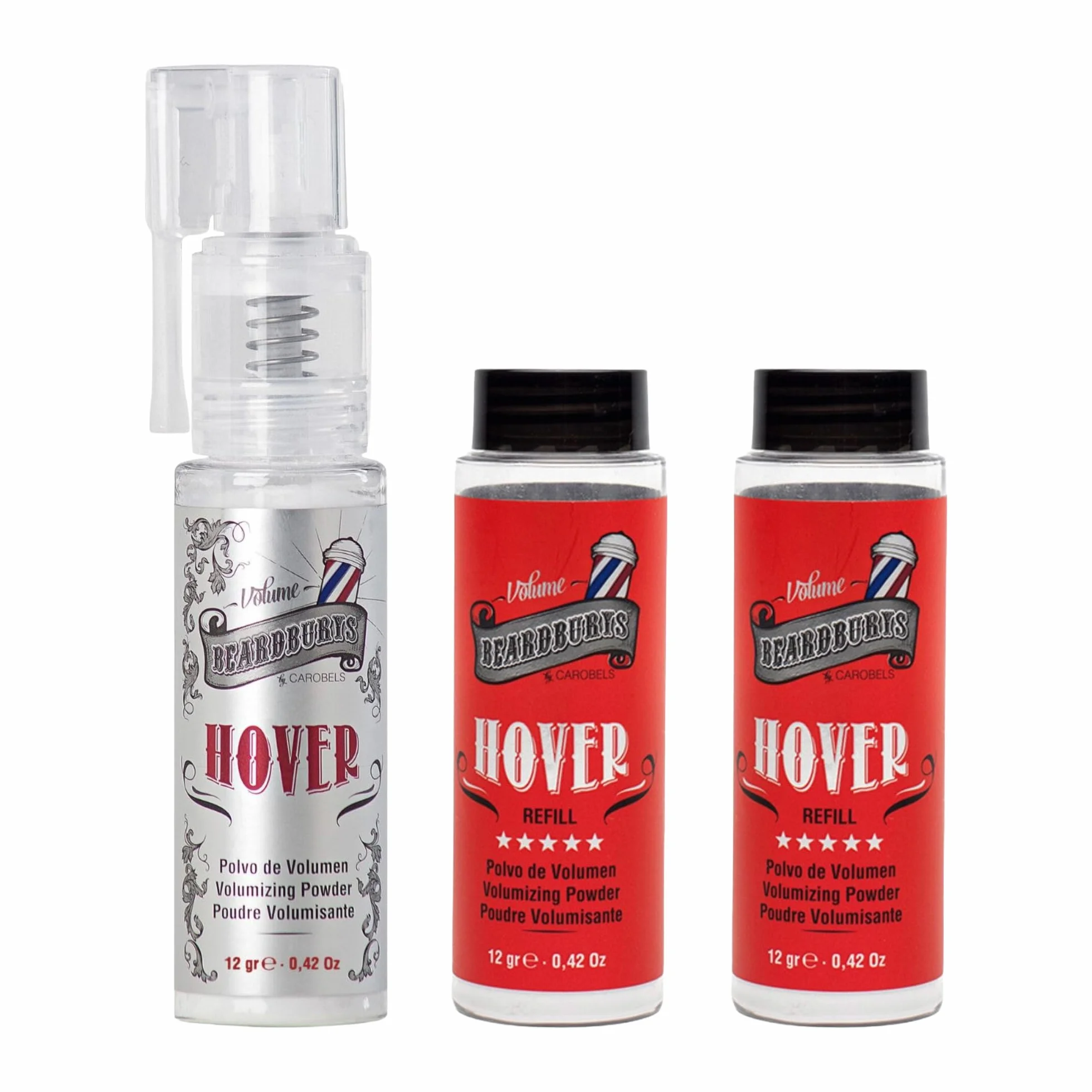 Beardburys Hover Polvo de Peinado para Hombre, textura mate, elevación de raíz y volumen, para cabello fino, sin brillo, fijación flexible, acabado de calidad de barbería, 12 g + 2 recambios.