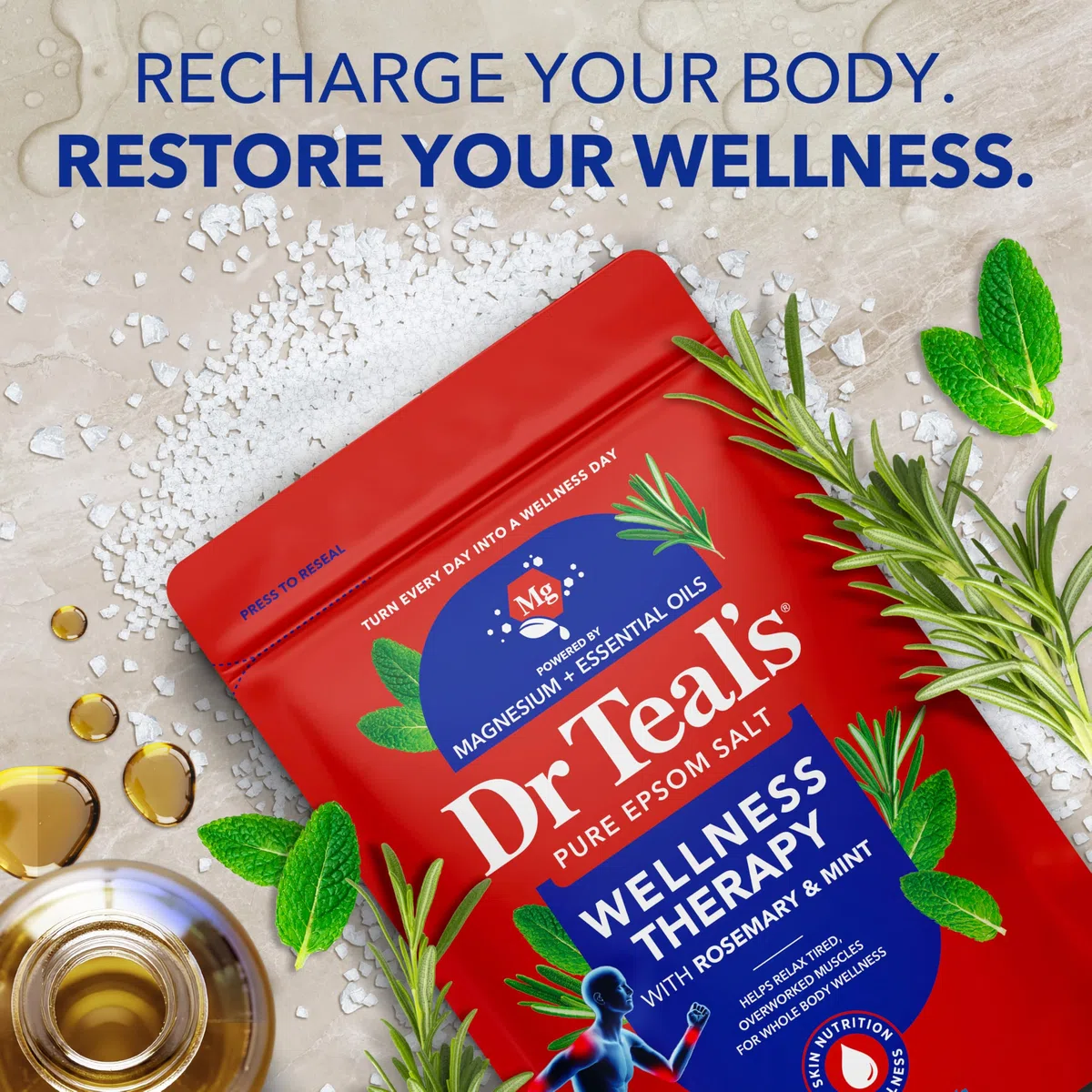 Dr Teal's Wellness Therapy - Sales de Epsom de 3 libras, transparente