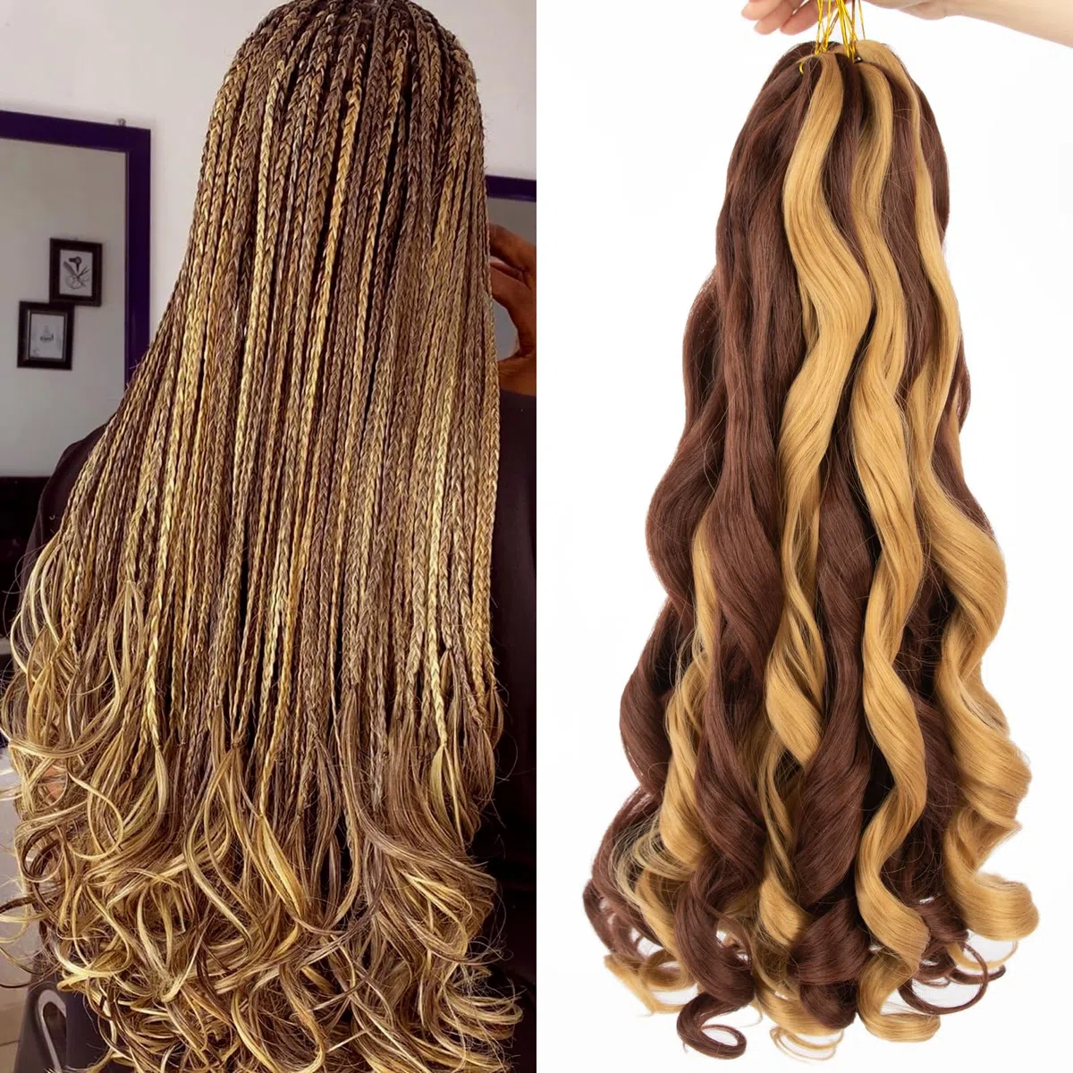 Curly Braiding Hair 24 Inch 8 Pack Bouncy French Braiding Hair extensions French Wavy Synthetic Crochet Hair Extensions (24 inch,27-33#)