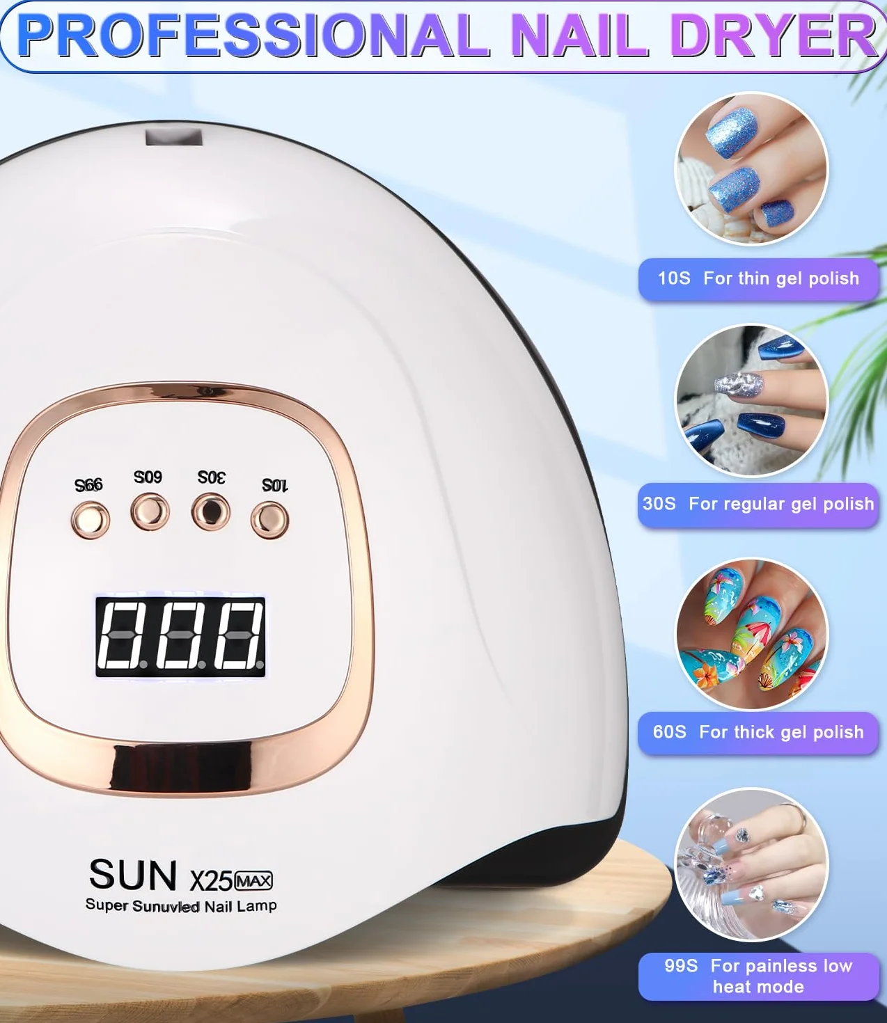 Zawaer Lámpara UV para uñas de gel, lámpara LED de 380 W, para esmalte de gel, con pantalla digital, sensor automático, 4 ajustes de temporizador, 81 perlas de lámpara, secador de uñas para salón y