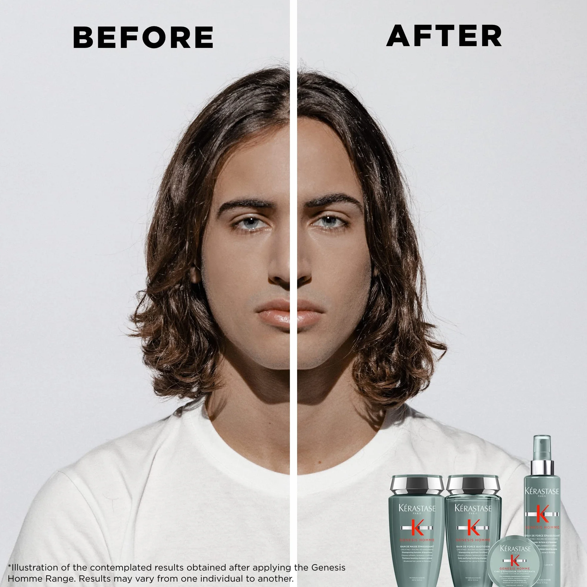 Kérastase Genesis Homme, Champú Anticaída Purificante y Fortificante, Para barba debilitada y cabello con pérdida de densidad, Bain de Force Quotidien, 250 ml