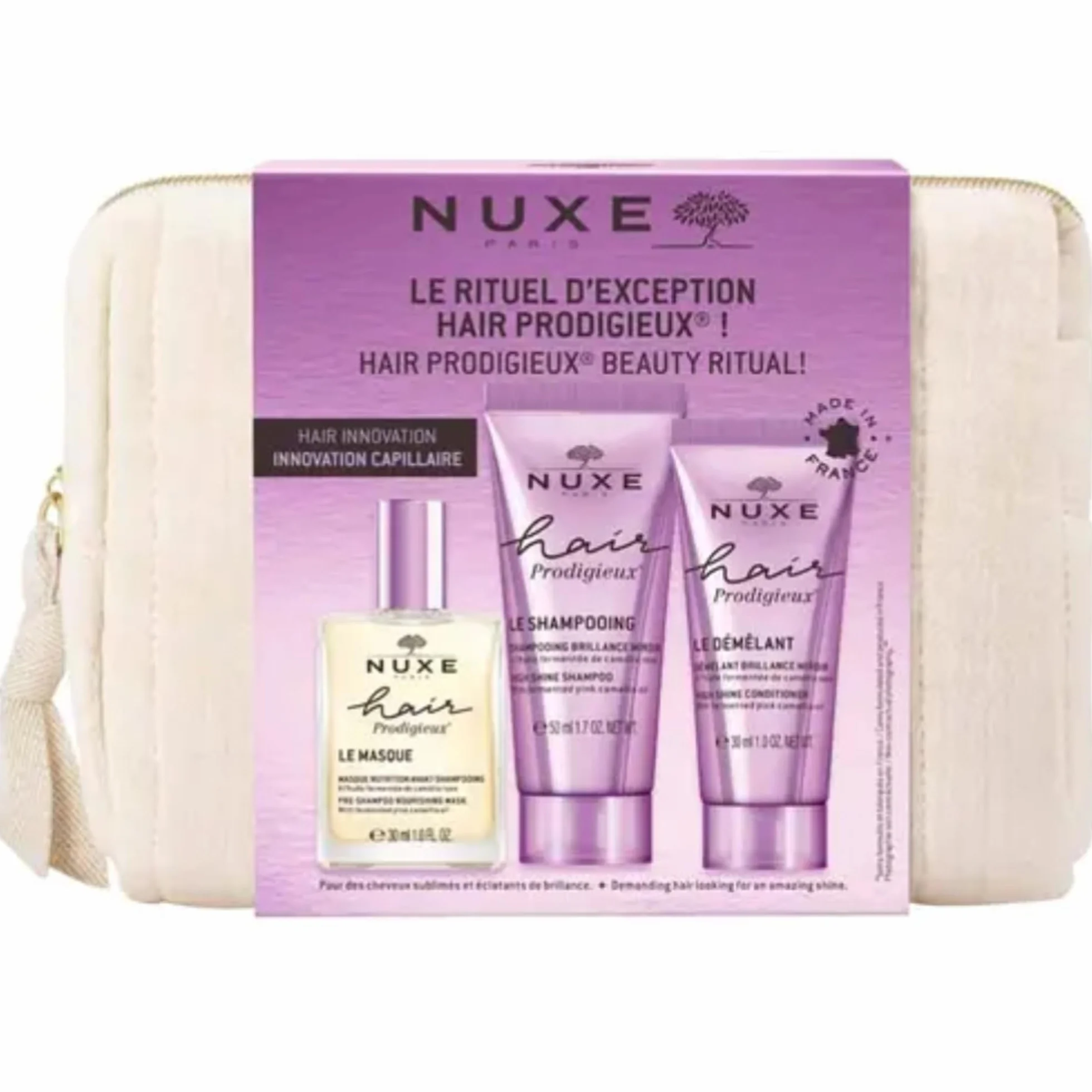 Nuxe Hair Prodigieux - Pochette Maschera Pre-Shampoo 30ml + Shampoo 50ml + Balsamo 30ml