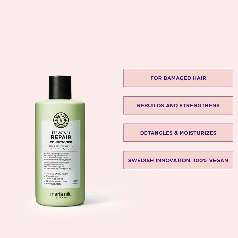 Maria Nila Structure Repair, Para cabello dañado y tratado químicamente, Extracto de algas reconstruye e hidrata, 100% vegano y libre de sulfatos/parabenos