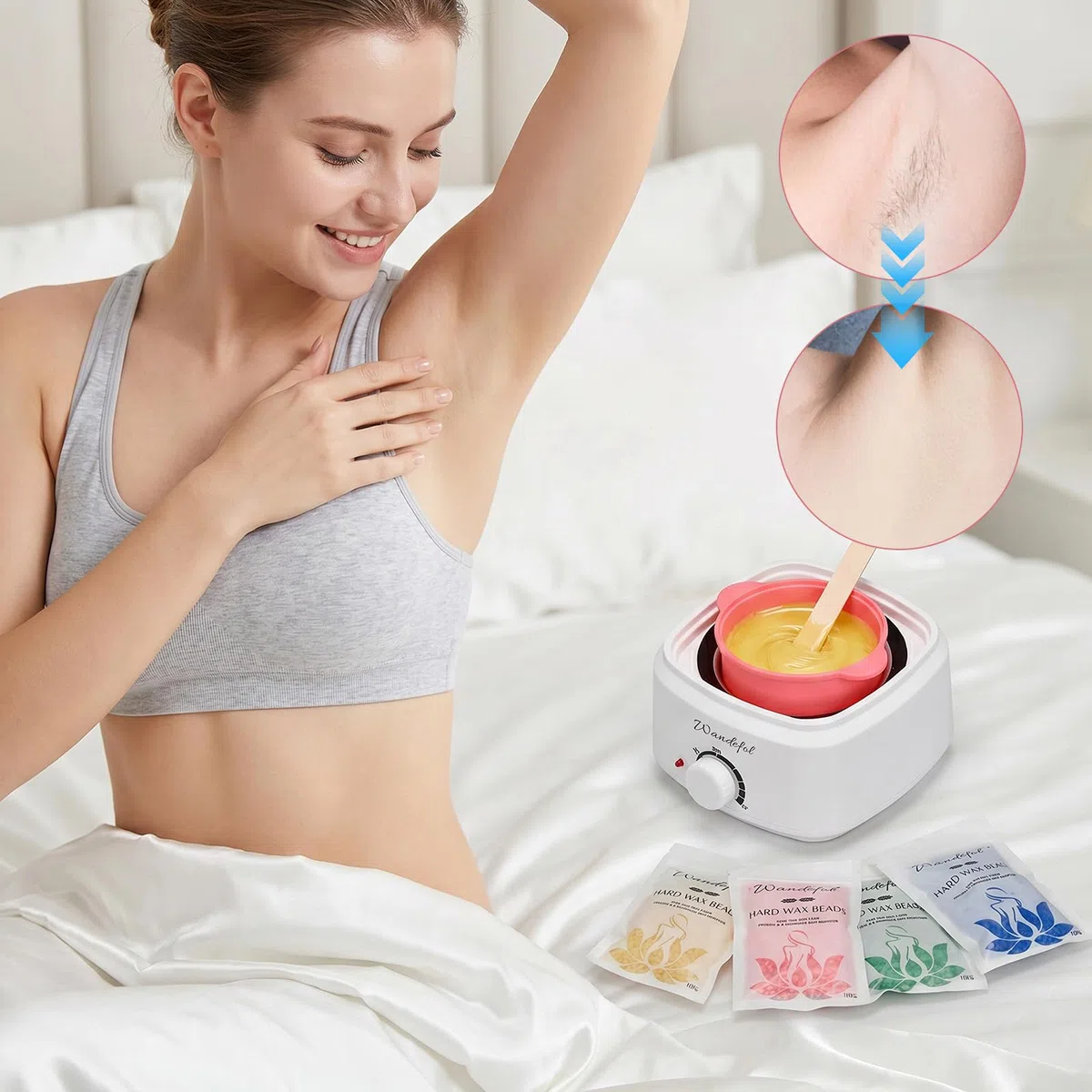 Juego de depilación profesional Wachsgerät Calentador de Cera Depilatoria - Máquina de Cera Caliente para Depilar con 4x100g Cera Depilatoria