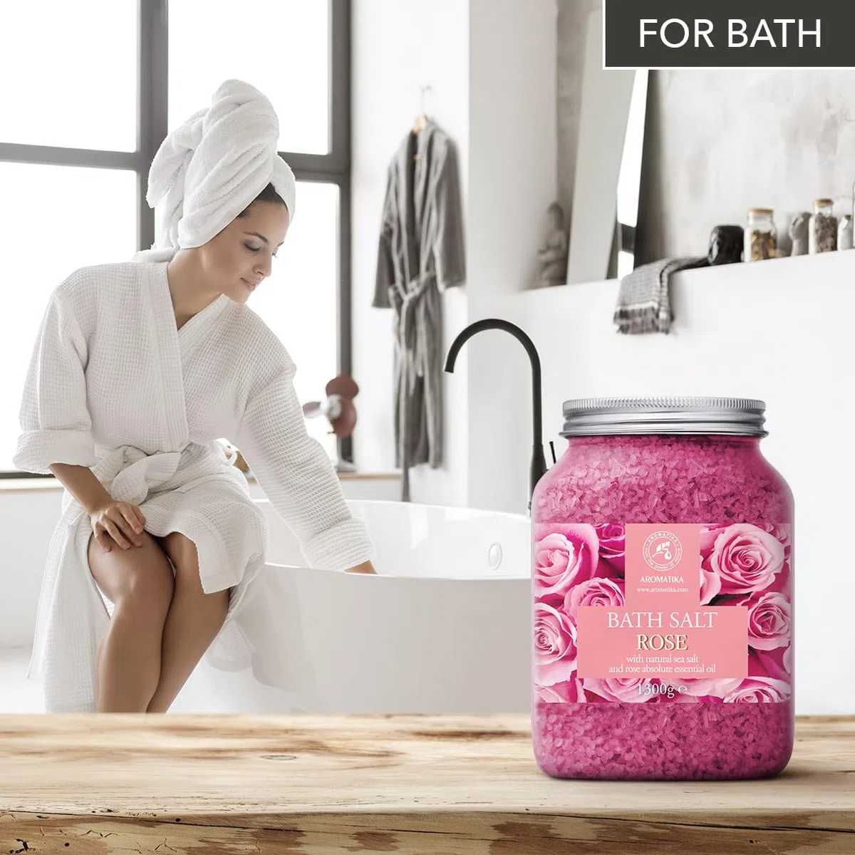 Sal de Baño de Rosas 1300g - Sal Marina con Aceite Esencial de Palisandro 100% Natural - Sal de Baño Natural Rosas para Dormir Bien - Alivio del Estrés - Belleza - Corporal - Relajación