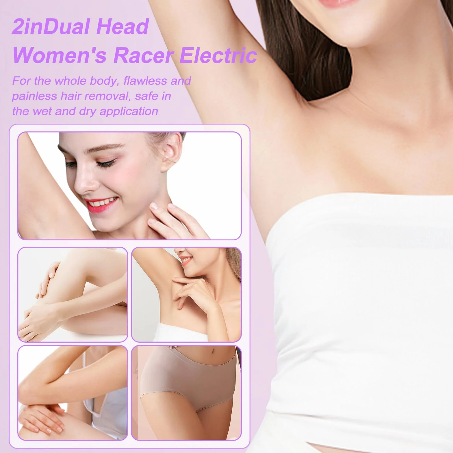 Afeitadora Mujer, 2 en 1 Rasuradora, Impermeable IPX7 Recortadora Mujer zona Intima, Impermeable, Recargable, para Cuerpo, Cara, Uso Húmedo y Seco(Morado)