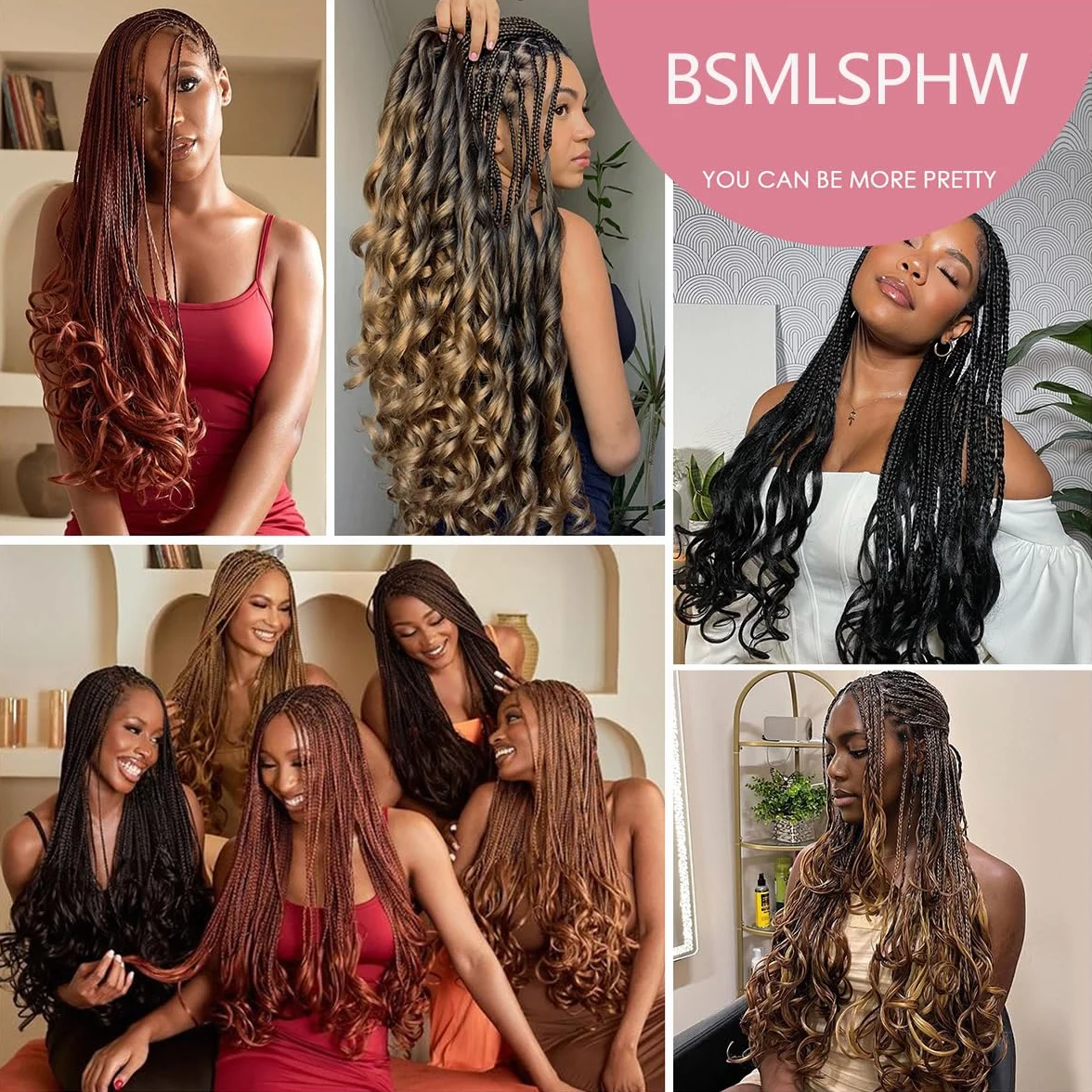 French Curl Braiding Hair 24 Inch 8 Packs Pre Stretched Loose Wave Bouncy Braiding Hair Spanish Curly Ends Synthetic Hair Extensions for Braiding（1B/33/30）