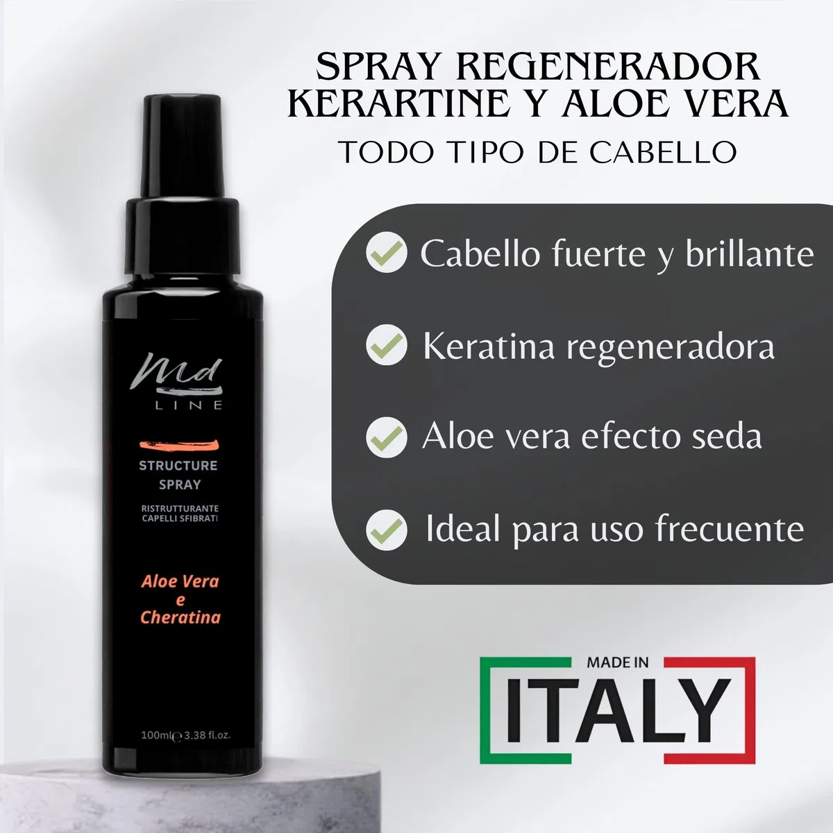 Acondicionador Sin Aclarado Spray Tratamiento Desenredante para Cabello Dañado con Queratina Reparadora Antiencrespamiento con Argán y Aloe Efecto Alisante, Brillante y Nutritivo