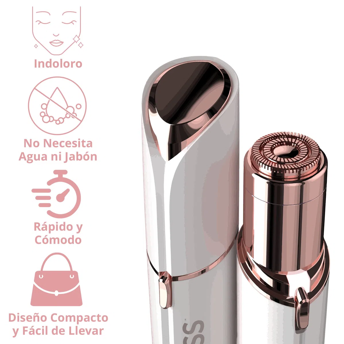 Finishing Touch Flawless Depiladora Facial, Discreto, Indoloro, Apto para Pieles Sensibles, con Cabezal de Oro de 18 Quilates Hipoalergénico, Blanco