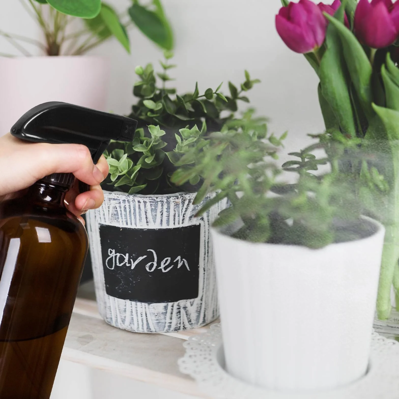 Botellas de vidrio vacías de 500 ml para limpieza, botella de agua de niebla para cabello, jardinería y aceites esenciales, pulverizador de gatillo ajustable con ajustes de flujo de