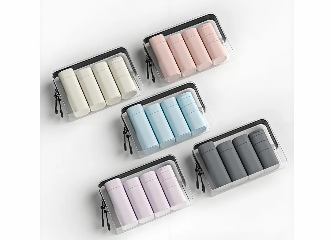 Paquete de 5 Botellas de Viaje Breves y Modernas aprobadas por la TSA, sin BPA, Botellas Recargables para cosméticos, champú, Crema, acondicionador... (Nordic Ancient Antique White)