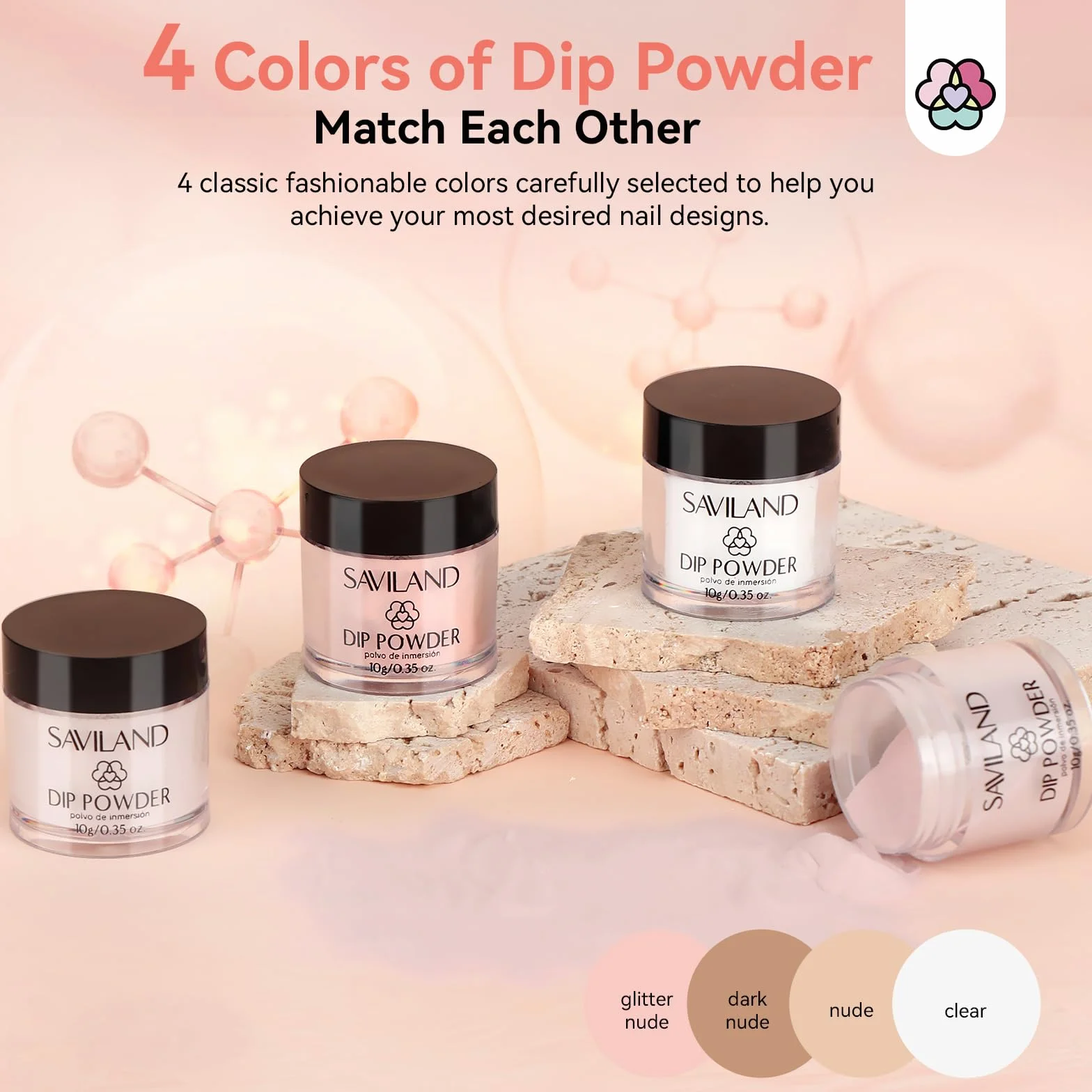 Saviland Dip Powder Nail Kit: 4 Colores de Queratina en Líquido de Polvo de Inmersión con uñas Francesas Consejos y Pegamento Dip Base & Top Coat Uñas Activador (No Necesita Lámparas de Uñas)