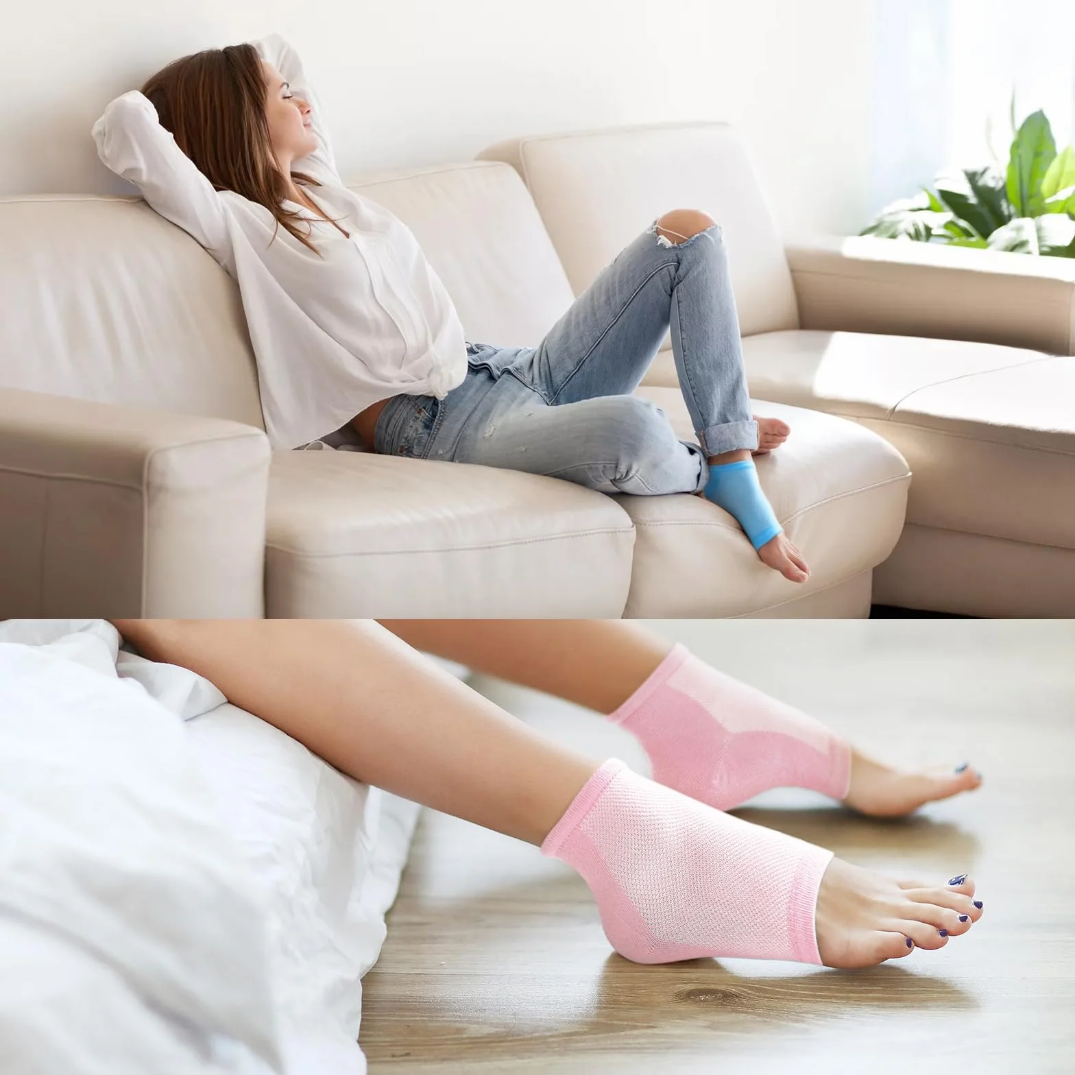 Calcetines hidratantes para el tratamiento de talones agrietados - Promifun 2 pares de calcetines hidratantes para pies secos y agrietados - Reparación de talones agrietados - Calcetines para mujeres
