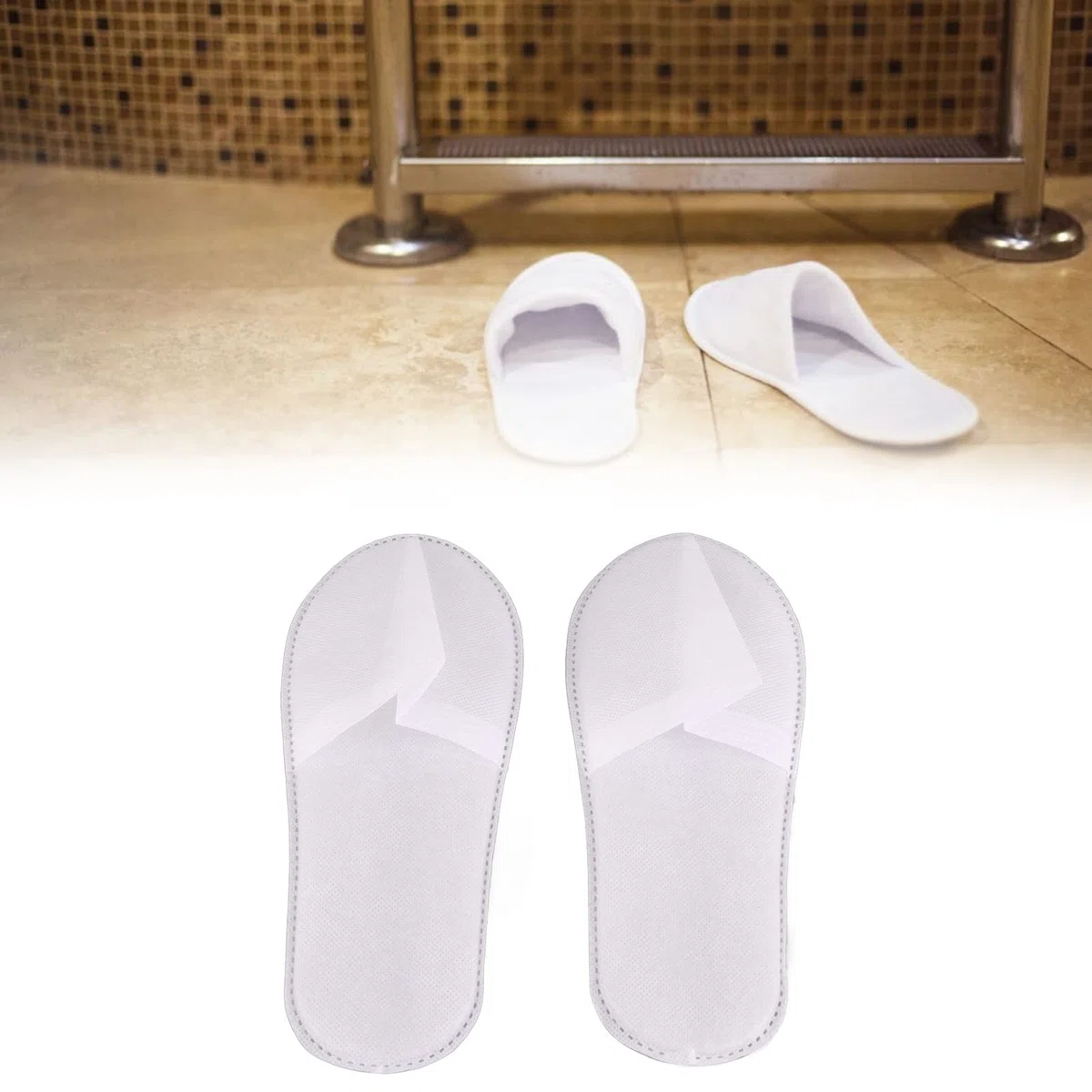 50 Pares de Pantuflas Desechables de Hotel para Interiores, Pantuflas Antideslizantes Unisex Portátiles, Pantuflas de Punta Cerrada de Terciopelo de Algodón para Spa(Pizarra blanca no tejida de 3MM)