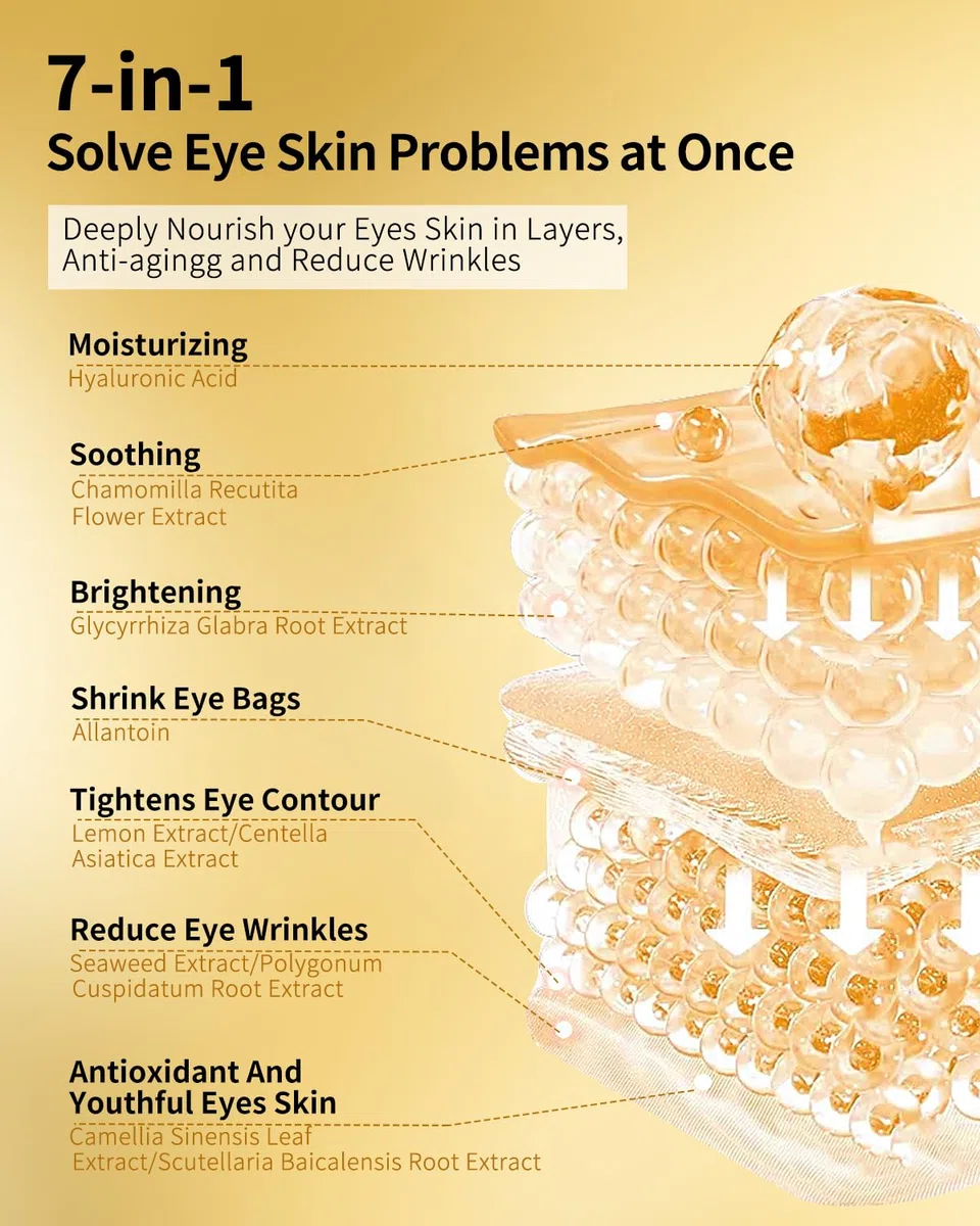 Parches para debajo de los ojos (24 pares) - Mascarillas gel ojos de oro de 24K Cuidado de la piel enriquecido con abundante colágeno, ácido hialurónico almohadillas