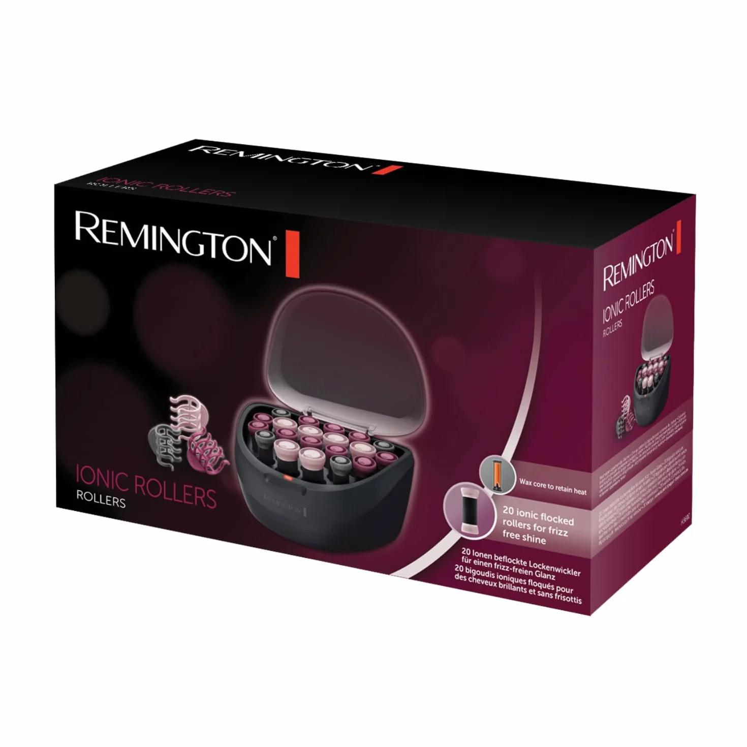 Remington Set de Rulos Ionic Rollers, Rulos Calientes, Iones para Cabello Sin Encrespamiento, 20 Rulos para el Pelo: 4 de 20 mm, 10 de 23 mm y 6 de 27 mm, 20 Pinzas, Indicador Encendido, H5600