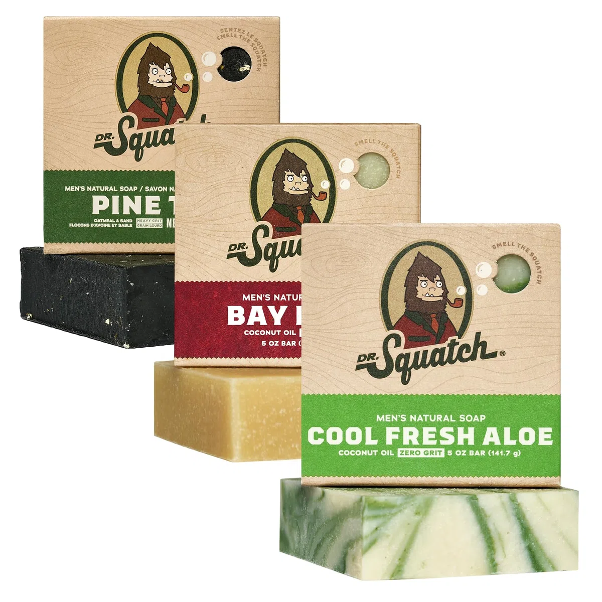 Dr. Squatch Jabón natural para hombre, paquete de 3 unidades, diferentes variedades – Bay Rum, Cool Fresh Aloe & Pine Tar