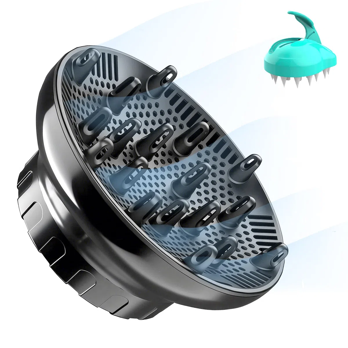 Difusor Universal para Secador de Pelo (3,5-8 cm) – Adaptador Profesional Apto para Método Curly – Definición de Rizos sin Frizz y Volumen Extra – Ajuste Seguro para Viaje y Hotel – Negro