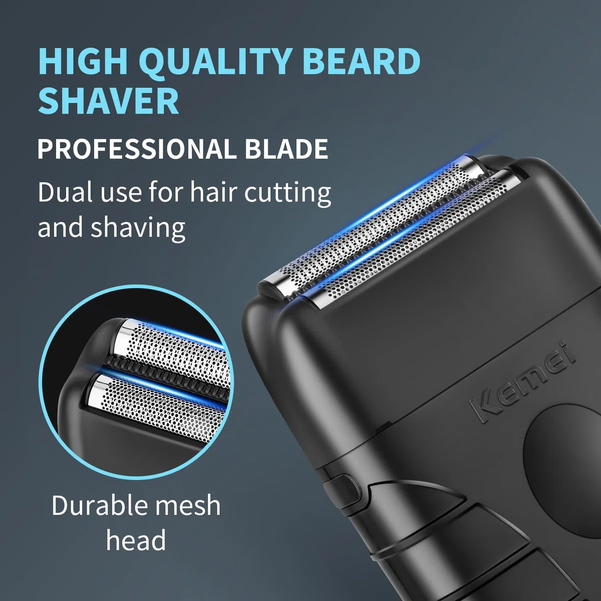 KEMEI Afeitadora de láminas para hombres, afeitadora eléctrica, afeitadora de peluquería de doble lámina, afeitadora de barba inalámbrica, recargable por USB hasta 180 minutos