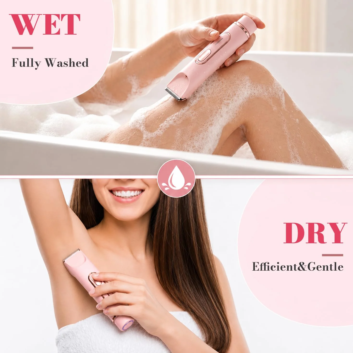 JTF Depiladora Eléctrica para Mujer 4 en 1, Afeitadora de Doble Cabeza IPX7 Impermeable para Bikini, Axilas, Facial, Nariz y Cejas – Afeitadora Mujer Zona Intima Uso Húmedo y Seco (Rosa)