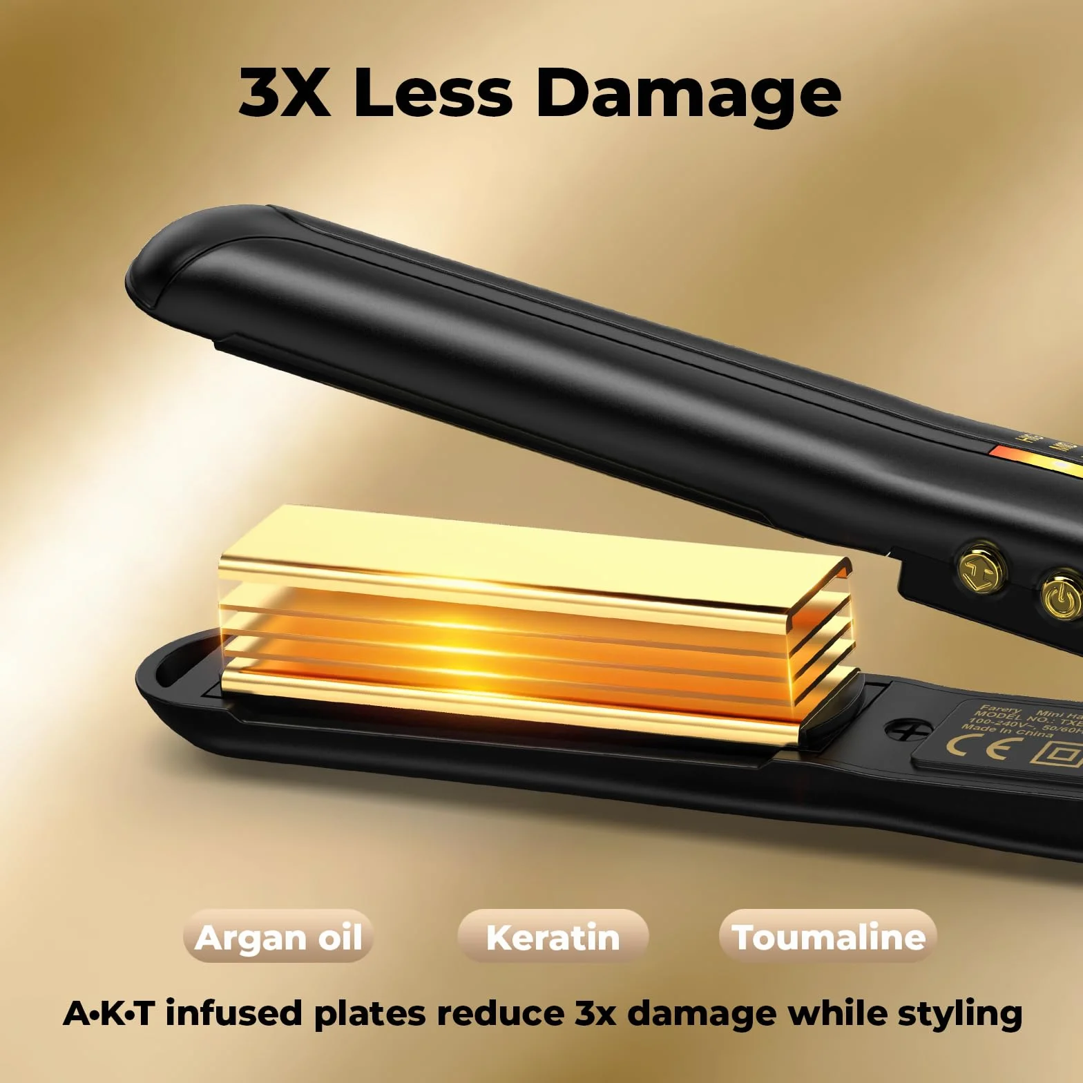 Plancha para Cabello Mini Farery, Ideal para Cabello Corto, con Ajustes de Calor Variables, de Cerámica Turmalina y Doble Voltaje. Plancha Mini con Bolsa, Apagado Automático, Negro.