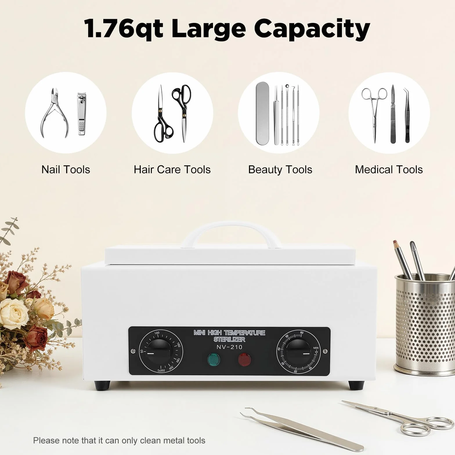 MINRS Esterilizador de aire caliente de 300 W, esterilizador de calor seco, desinfección 220 ℃ con temporizador, dispositivo de esterilización para uñas, para salones de belleza, salones de uñas,