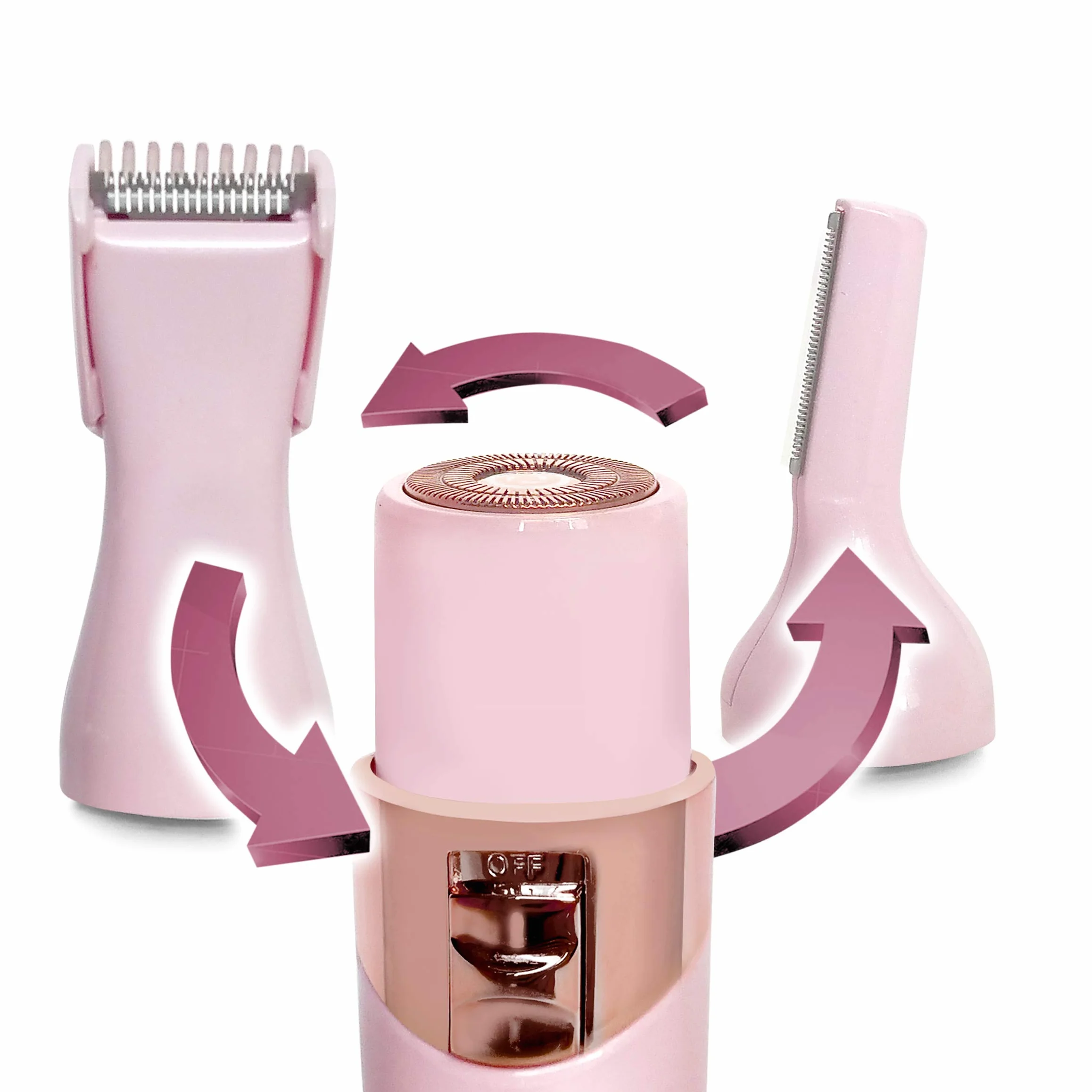 Magnitone FuzzOff Precision Depiladora para Mujer Recargable 3 en 1 para Rostro, Contorno Facial, Labio Superior, Cejas, Cuerpo, Axilas y la Zona del Bikini - Rosa