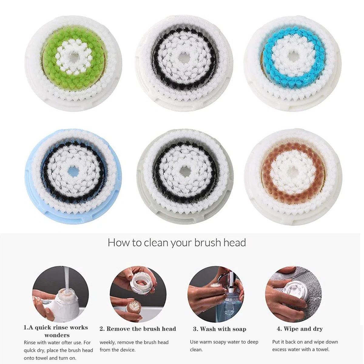 Paquete de 6 cabezales de repuesto para poros profundos para piel facial y acné, cepillo exfoliante para masajeador facial para Clari-sonic Brush-mo Si-erra