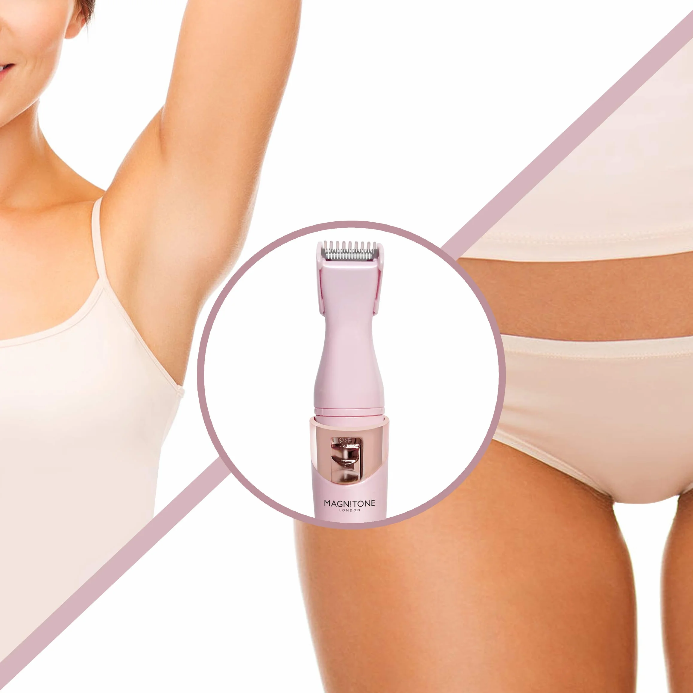 Magnitone FuzzOff Precision Depiladora para Mujer Recargable 3 en 1 para Rostro, Contorno Facial, Labio Superior, Cejas, Cuerpo, Axilas y la Zona del Bikini - Rosa