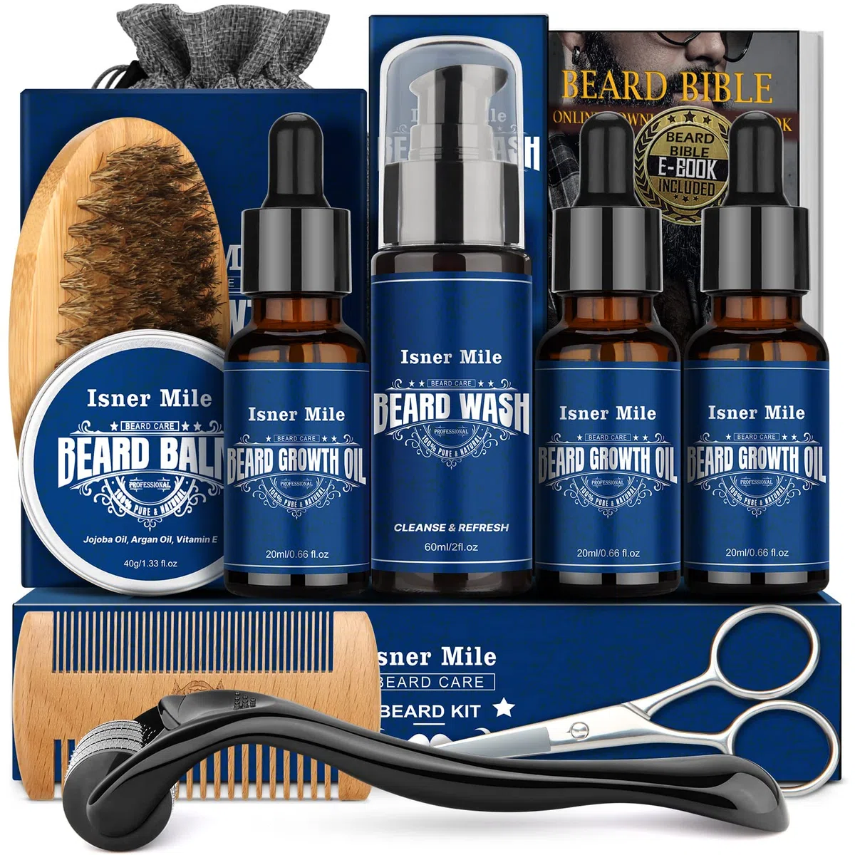 Kit de Barba - Kit de Barba con Aceite para la Barba, Loción para la Barba, Bálsamo para la Barba, Cepillo para la Barba, Peine, Tijeras para la Barba