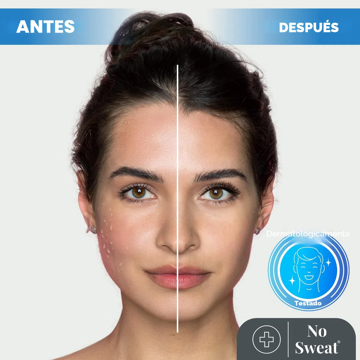 No Sweat Gel antitranspirante facial 50 ml. Para cara, cuello y nuca, ayuda a prevenir el exceso de sudoración y brillo, ideal para trabajo activo y gimnasio