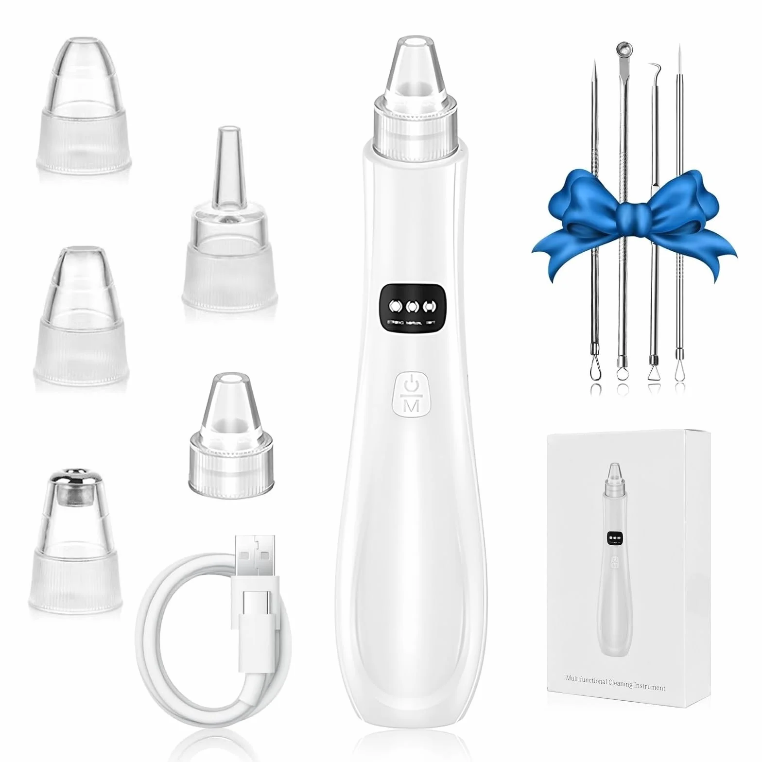 Succionador de Puntos Negros Removedor, Limpiador de Poros Eléctrico, Limpia Poros Blackhead Remover Vacuum Pore Cleanser Facial, Aparato para Quitar Acne con 3 Modos y 5 Cabezales