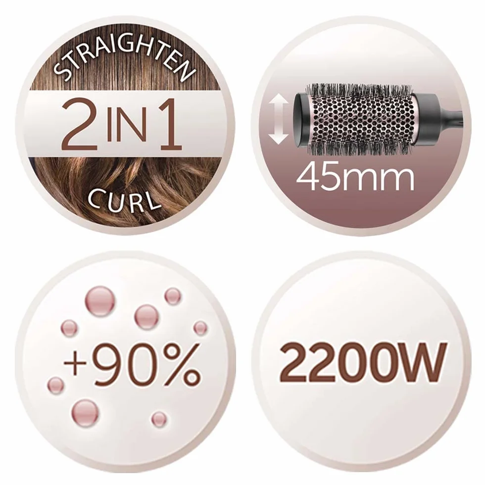 Remington Secador de Pelo Curl & Straight Confidence, 2 en 1 Alisa y Riza, Iónico, 2200 W, 2 Concentradores, 1 Difusor y Cepillo de Barril, 3 Temperaturas, 2 Velocidades, Color Negro Y Rosa, D5707