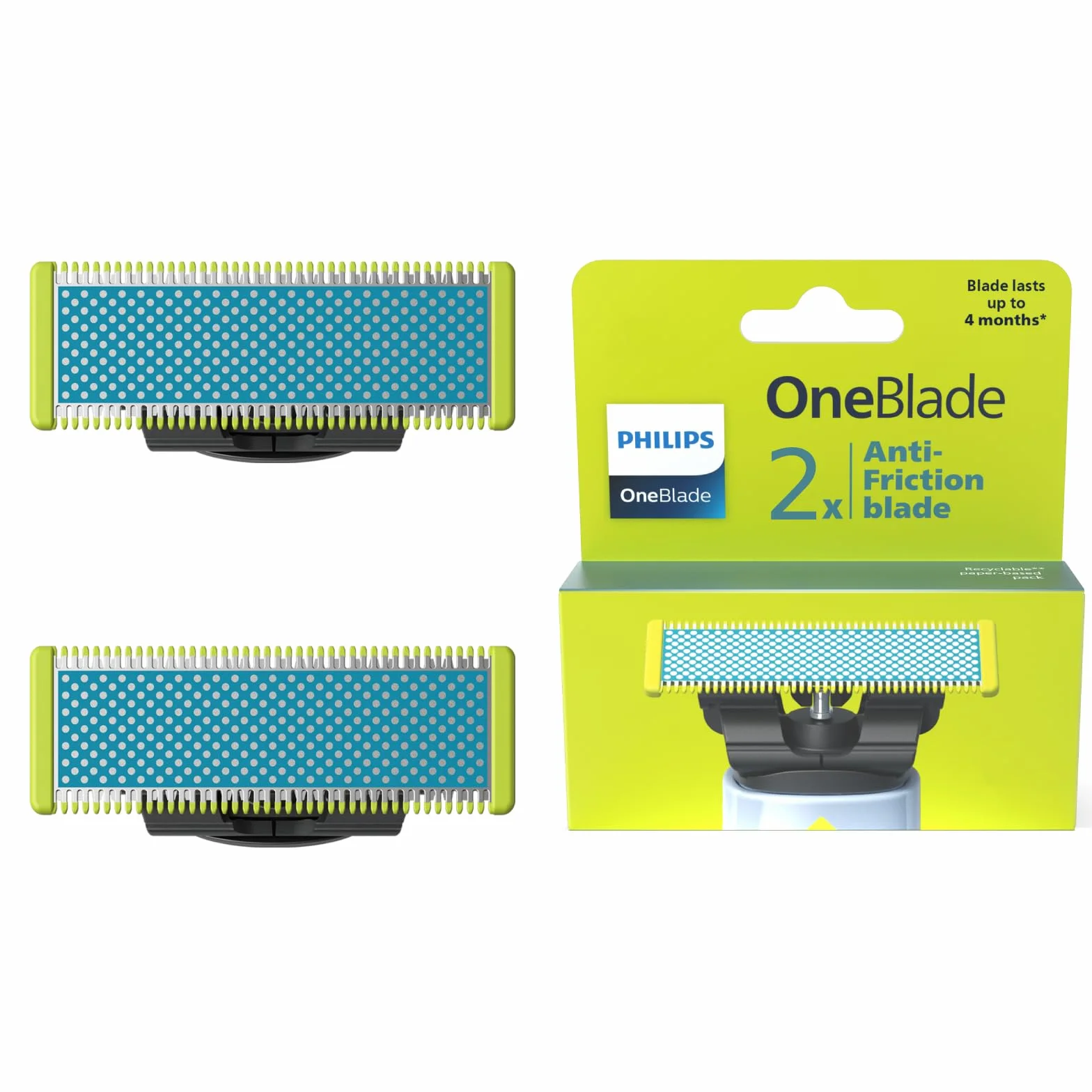 Philips OneBlade First Shave cuchillas, compatibles con todos los mangos OneBlade y OneBlade Pro, para piel facial muy sensible, 2 unidades (modelo QP225/50)