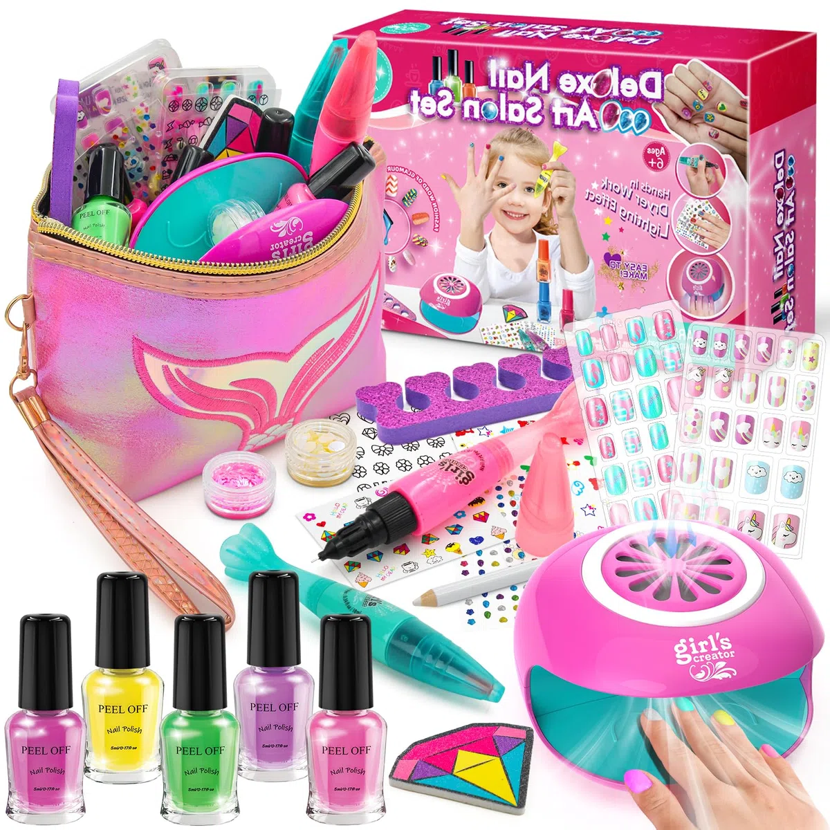 Kit de Arte de Uñas para Niñas, Juego de Esmalte de Uñas para Niñas, Juguetes para Niñas de 6, 7, 8, 9, 10, 11, 12 años, Regalos para Niñas, Regalos de Navidad y Cumpleaños