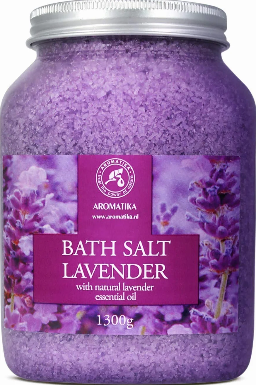 Sales de Baño Lavanda 1300g - Sales Marinas de Baño con 100% Natural Aceite Esenciale de Lavanda son Buenas para Dormir - Reducción de Estrés - Baños - Cuidado Corporal - Relajación - Aromaterapia