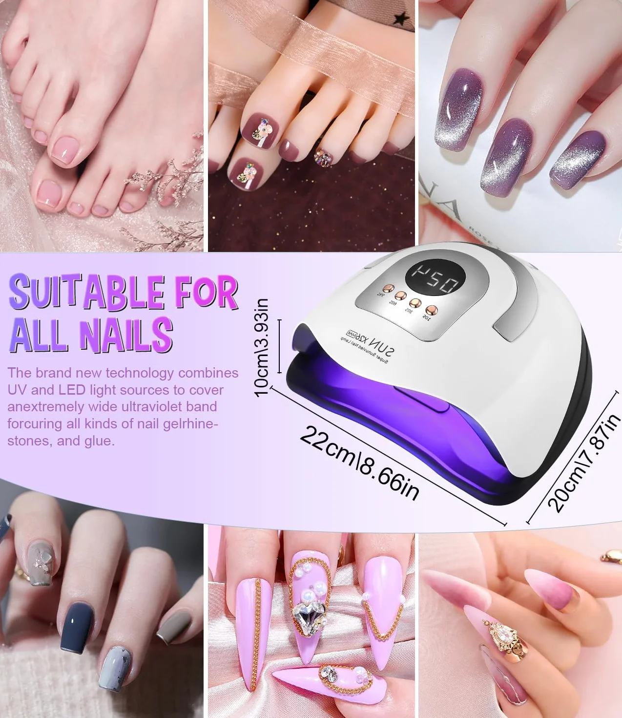 Profesional Lámpara de Uñas UV LED, 380W 81pcs de cuentas LED Curado de Esmalte de Gel Secador de Uñas Rápido, con Función de Temporización para Manicura/Pedicure Nail Art en el Hogar y Salón