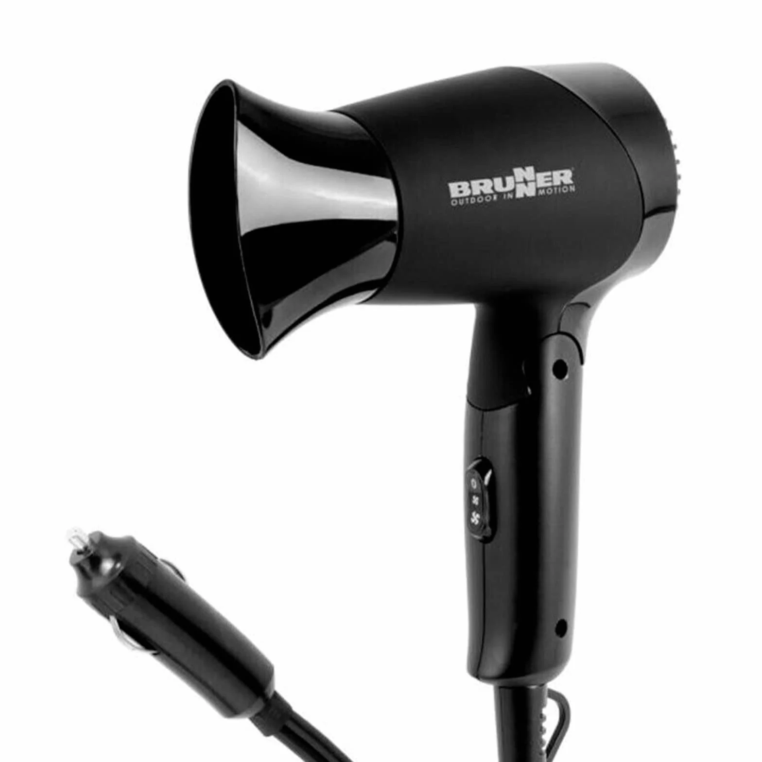 Brunner 7202818N Secador de pelo de viaje, 12 V, plegable, ahorro de espacio, Monsun, color negro