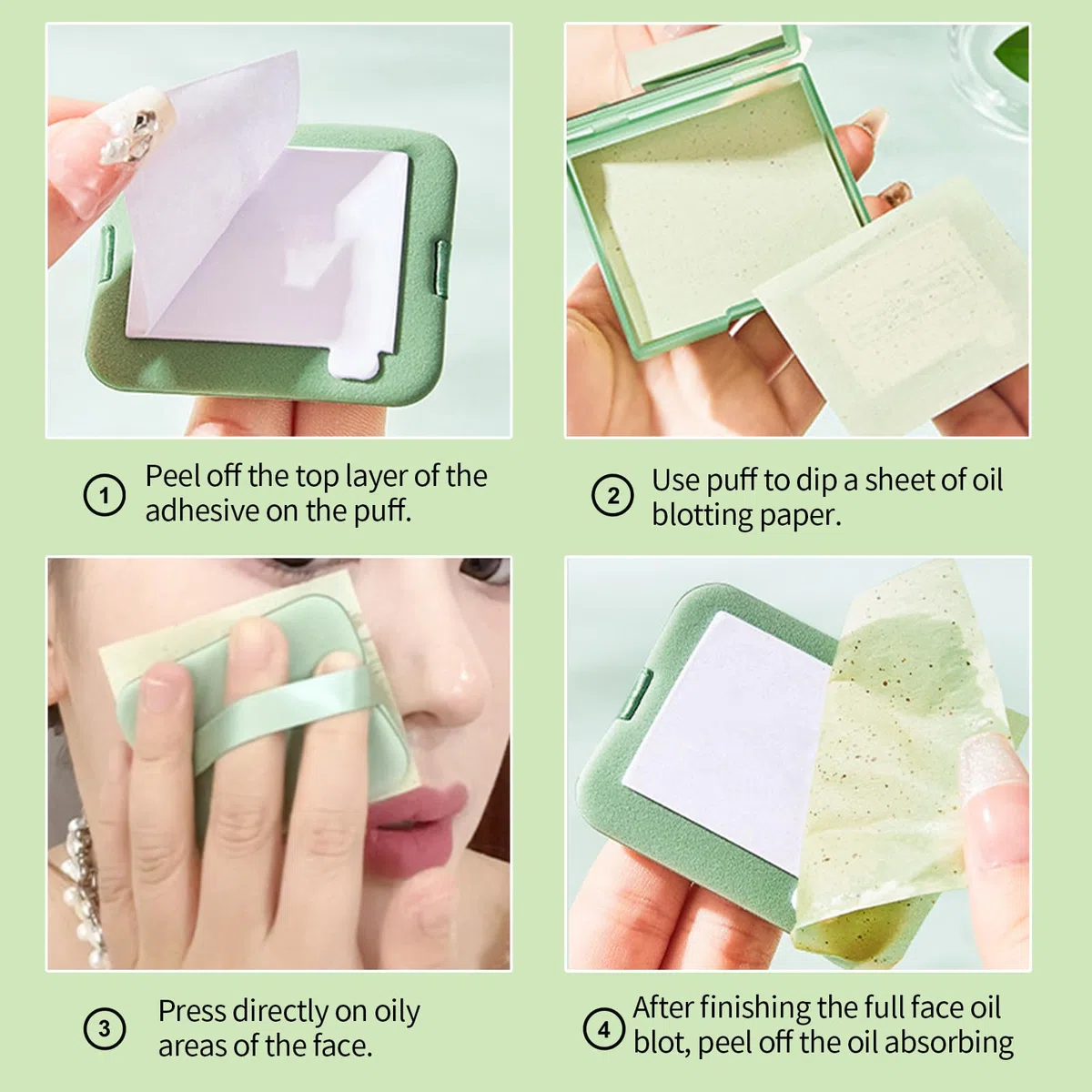 Erinde Hojas secantes de aceite con espejo y soplo, 300 hojas de papel absorbente de aceite facial para piel grasa, aptas para maquillaje