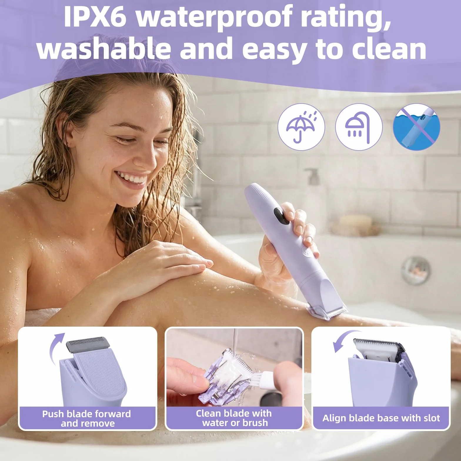Carehabi Afeitadora Eléctrica para Mujer Depiladora Electrica Mujer Recortadora Femenina Electrica Impermeable Impermeable IPX6 para Bikini Axilas Piernas