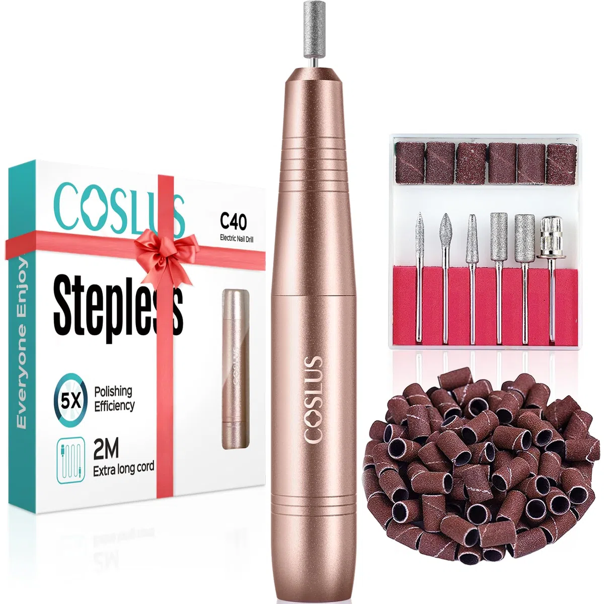 COSLUS - Lijadora de uñas eléctrica para uñas de gel, velocidad y sentido de rotación ajustable, kit de manicura y pedicura, lima de 0 ngles eléctrica para uñas de gel, profesional