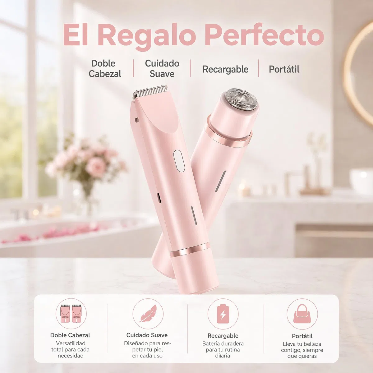 Maquinilla 2 En 1 Para Bikini Ycuerpo Razerly, depiladora razerly maquinilla mujer, Afeitadora eléctrica apta para zonas íntimas, axilas, piernas y piel sensible (1 PC)