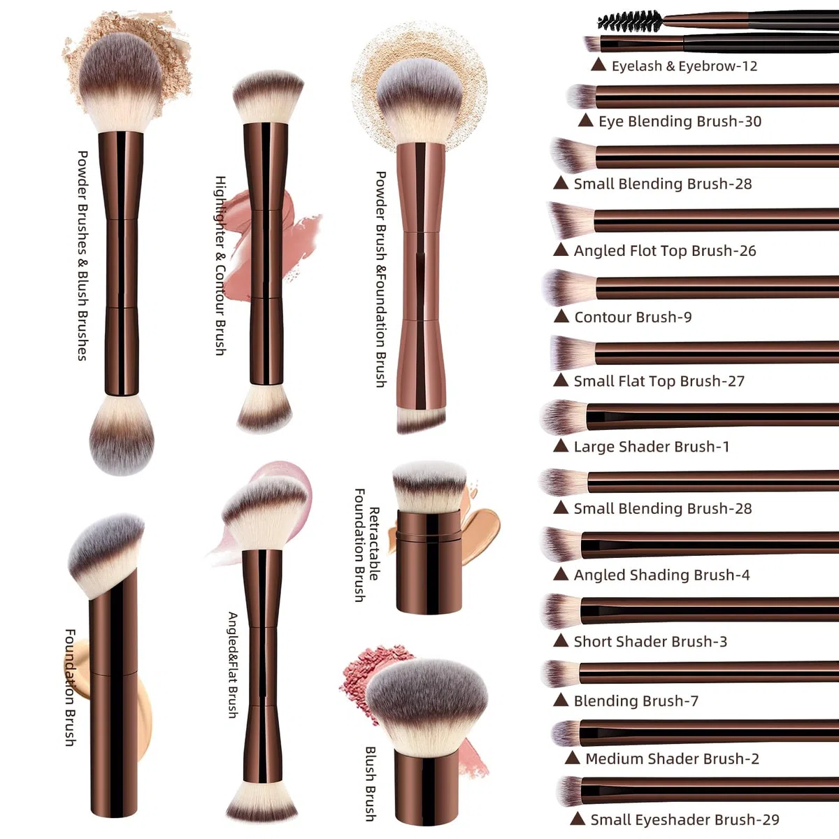 20 Piezas Brochas de Maquillaje, Brochas de Maquillaje Profesional, Juego de Brochas Profesionales, Incluye Brocha de Rubor y Sombra de Ojos, para Maquillaje Diario y Uso Profesional
