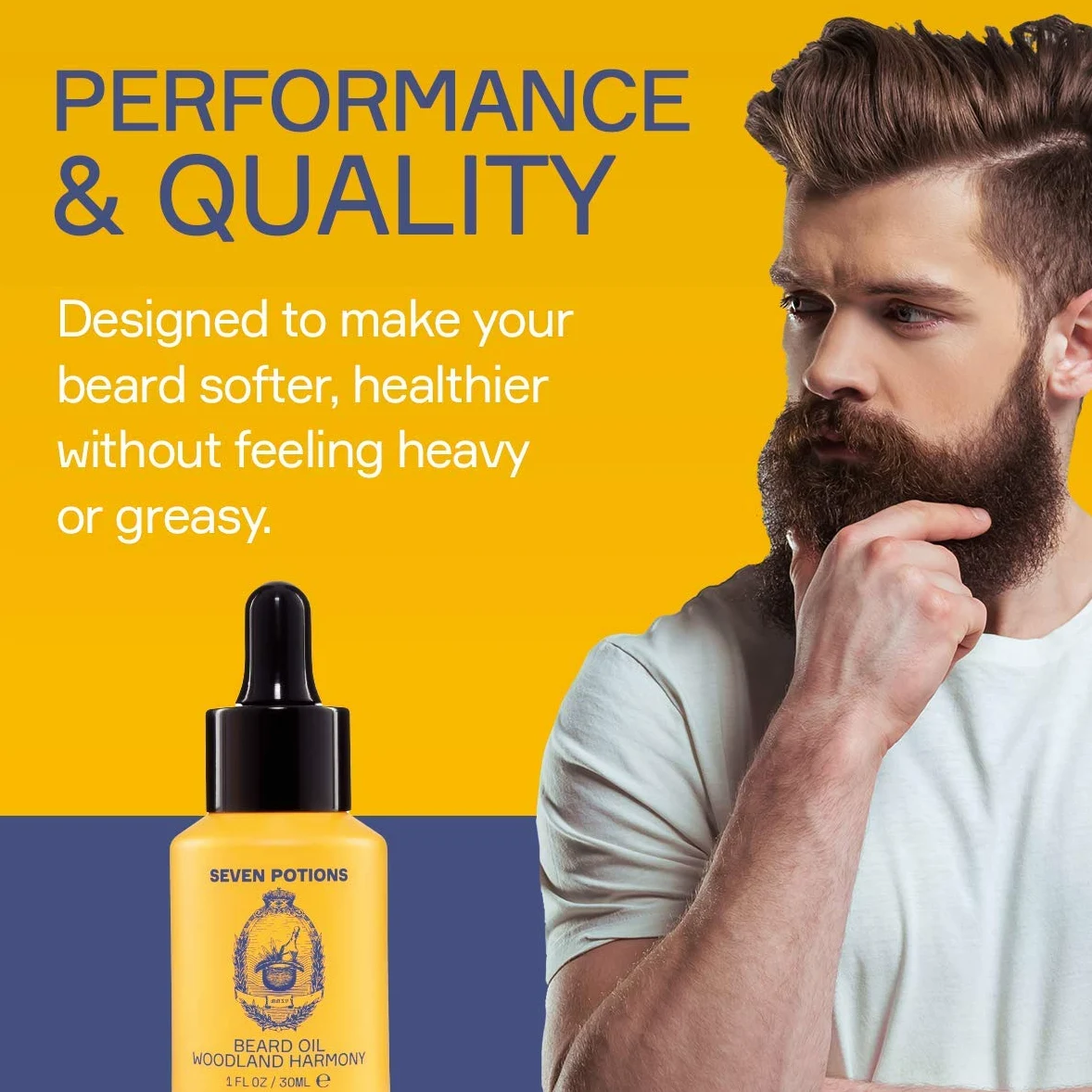Aceite para Barba Prémium para Hombres de Seven Potions - Suavizante Aceite de Jojoba para Nutrir la Piel, el Pelo, y Evitar la Picazón de la Barba - Natural, Vegano (Woodland Harmony) (30ml)