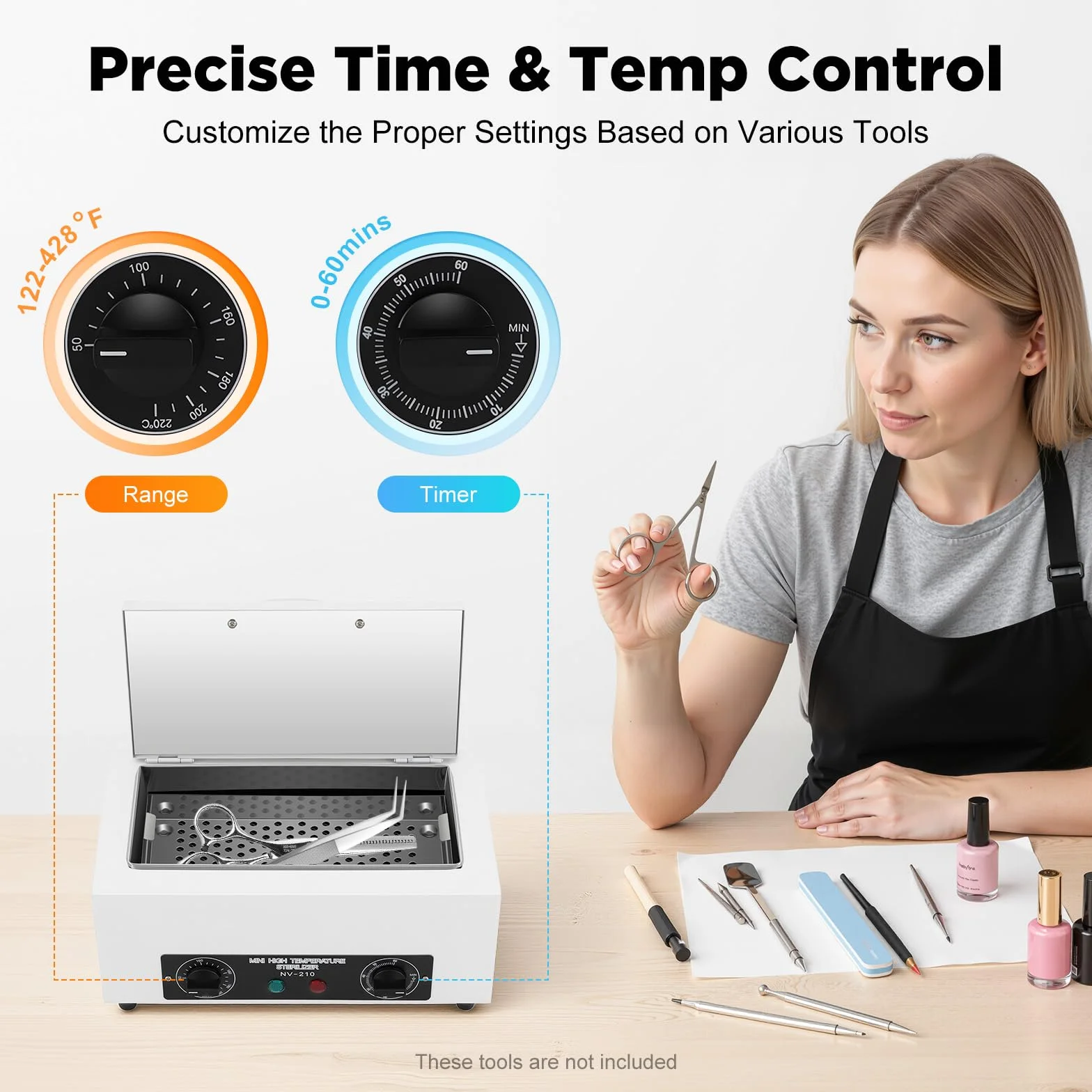 MINRS Esterilizador de aire caliente de 300 W, esterilizador de calor seco, desinfección 220 ℃ con temporizador, dispositivo de esterilización para uñas, para salones de belleza, salones de uñas,
